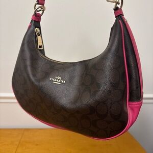 Coach Dark Brown and Pink Shoulder Bag